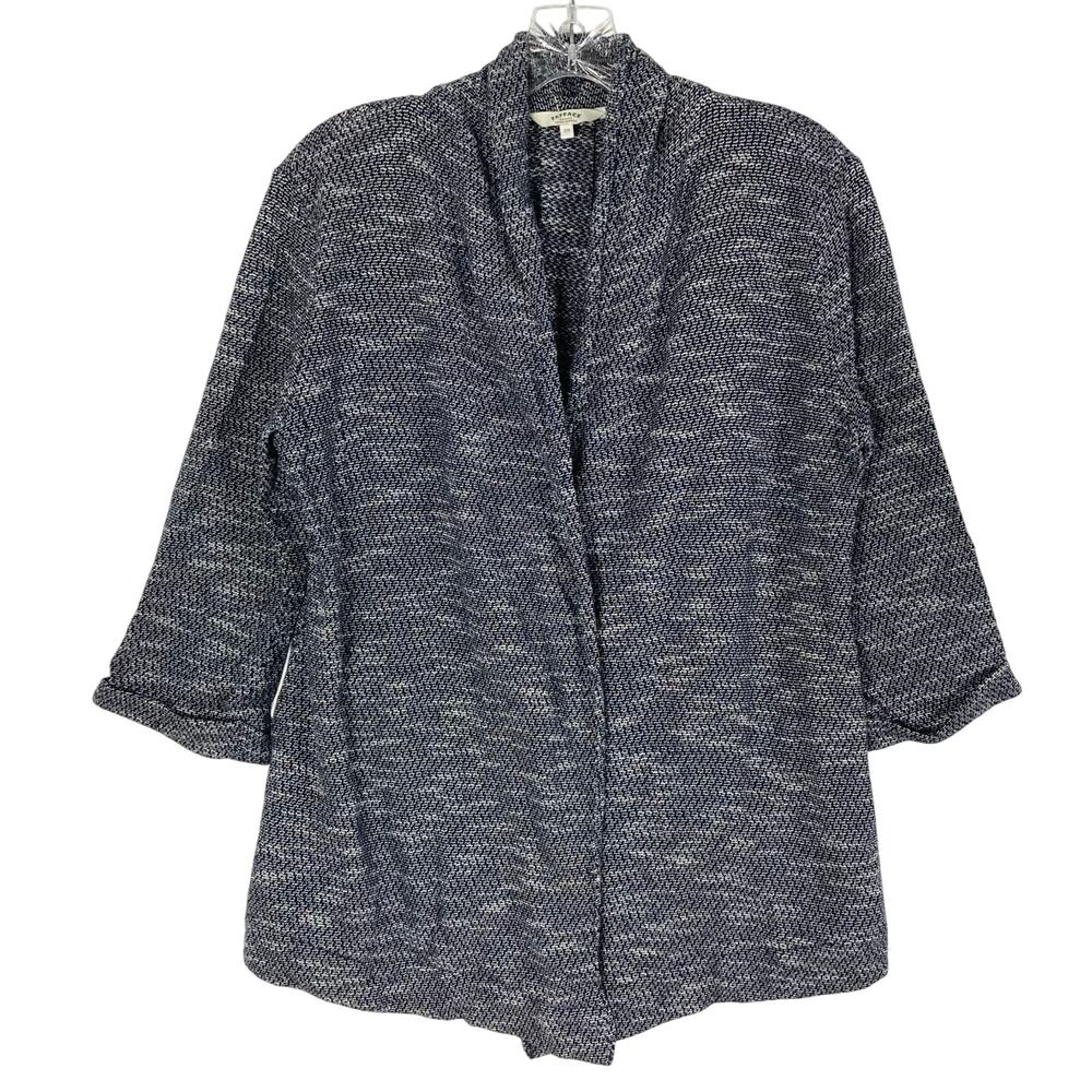 NWOT FATFACE Cardigan UK 10/US 6 Navy-White-Speckle Open 3/4Sleeve Pocket Cotton